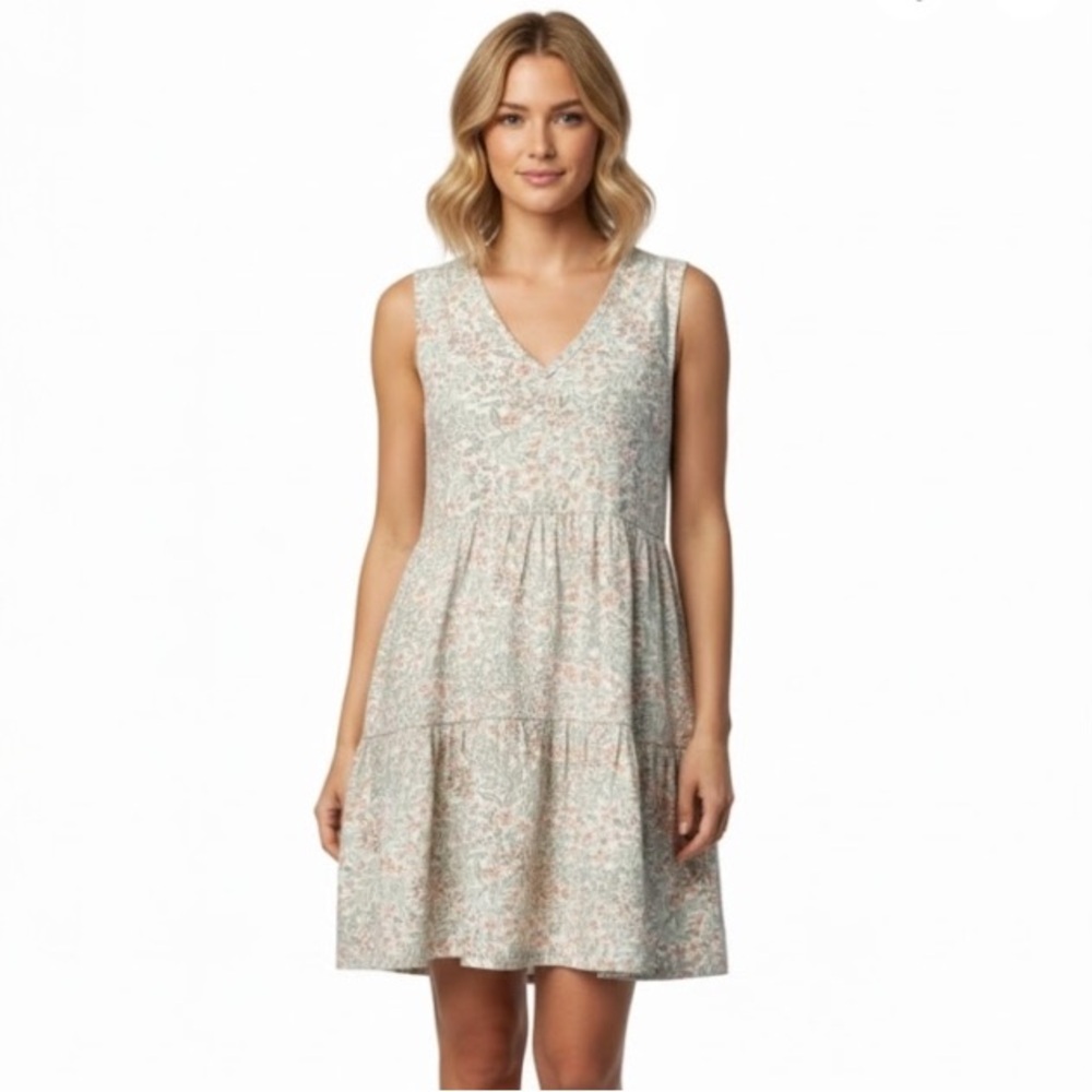 Joie Green Linen Floral Tiered Vneck Tank Dress Size Large
